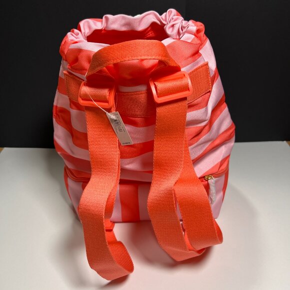Victoria Secret Backpack Cooler Pocket Beach Bag Logo Drawstring Stripped Pink - Picture 9 of 14